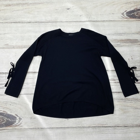 Peony & Me Sweater NWT Pullover Tie Sleeves Black Knit Size Medium - Picture 2 of 9
